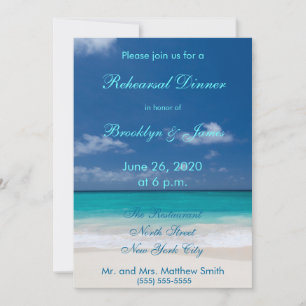 Blue Beach Wedding Rehearsal Dinner Invitations