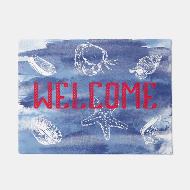Blue Beach Welcome Doormat (Front)