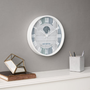 Blue Beach Wood Clock