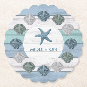 Blue Beach Wood Paper Coaster