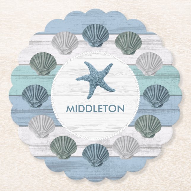 Blue Beach Wood Paper Coaster (Front)