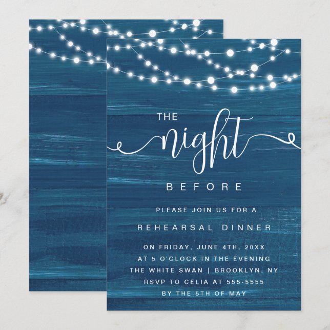Blue Beach Wood Rehearsal Dinner Invitation (Front/Back)
