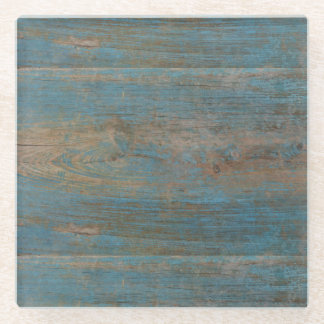Blue Beach Wood Texture Glass Coaster