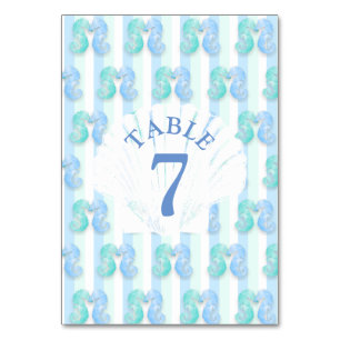 Blue Beachy Seahorse Wedding Table Number Card