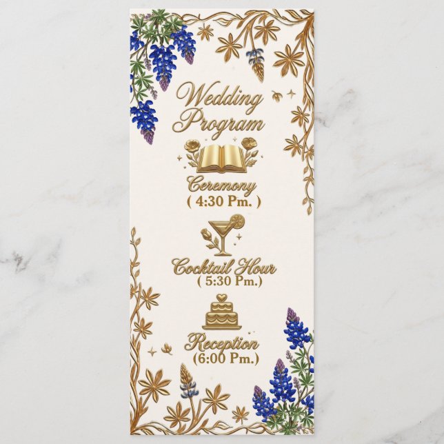 Blue Bead Elegant Floral Wedding Program Programme (Front)