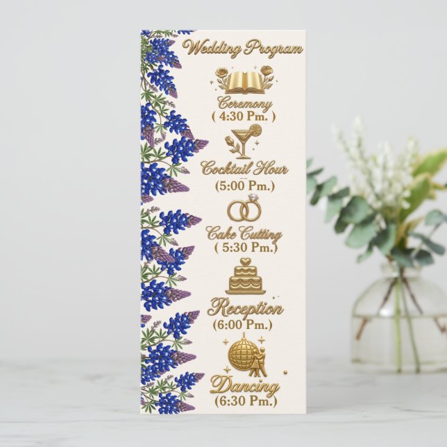 Blue Bead Elegant Floral Wedding Program Programme (Standing Front)