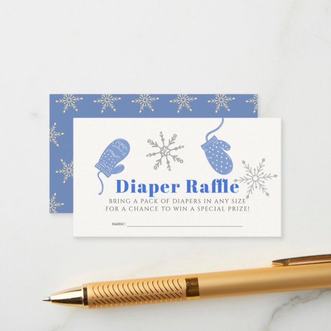 Blue Beanie Boy Baby Shower Diaper Raffle Ticket Enclosure Card (Front/Back In Situ)
