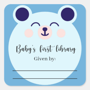 Blue Bear - Baby Shower bookplate Square Sticker