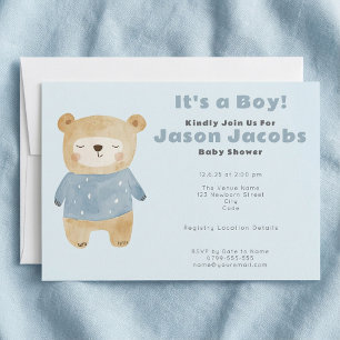 Blue Bear Baby Shower "it's a boy" invitation