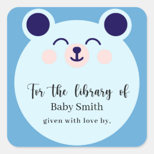 Blue Bear - Baby Shower Library Square Sticker
