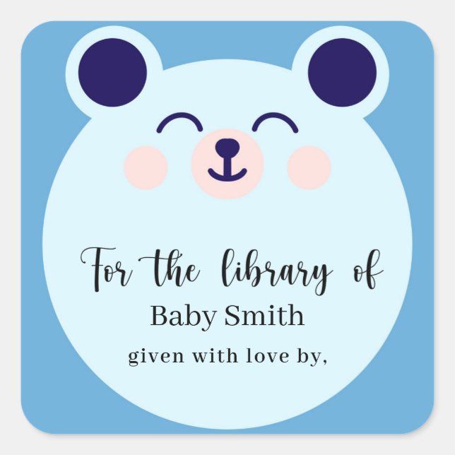 Blue Bear - Baby Shower Library Square Sticker (Front)