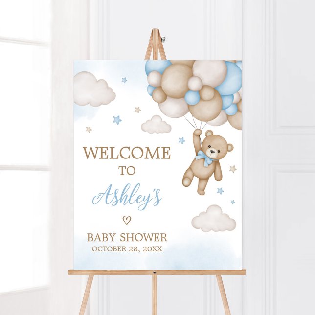 Blue Bear Baby Shower Welcome Poster (Blue Bear Baby Shower Welcome Sign)
