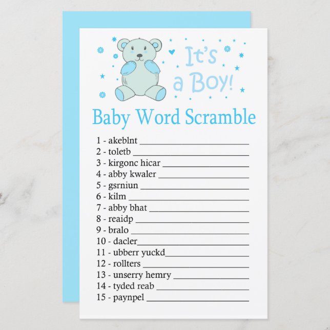 Blue bear Baby word scramble game (Front/Back)