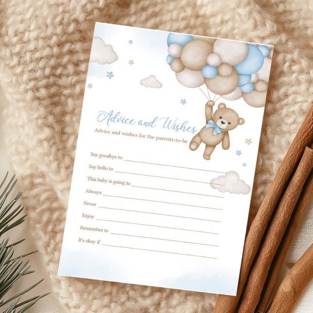 Blue Bear Balloon Baby Shower Advice & Wishes Game (Blue Bear Baby Shower Advice and Wishes Game)