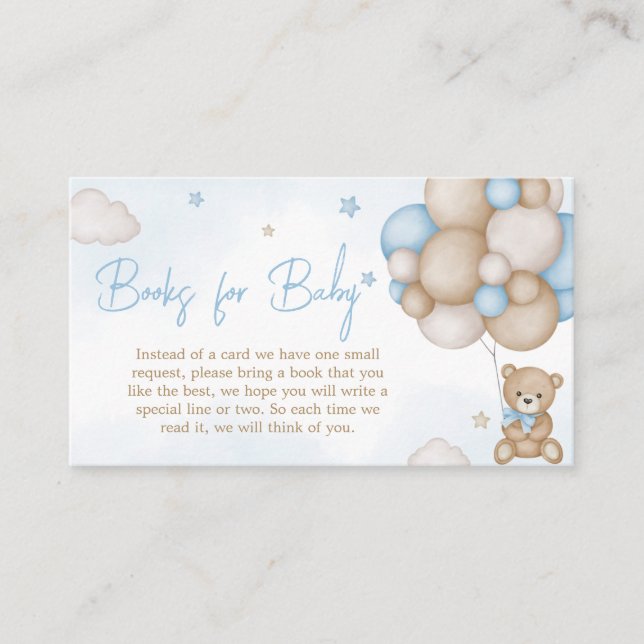 Blue Bear Balloon Baby Shower Books for Baby Enclosure Card (Front)