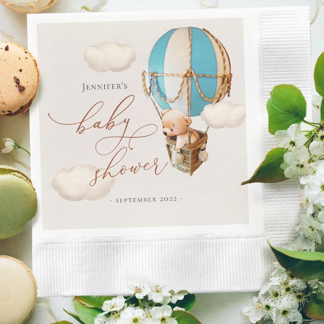 Blue Bear Balloon Baby Shower Boy Paper Napkins (Creator Uploaded)