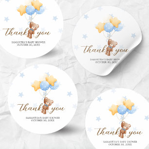 Blue Bear Balloon Baby Shower Classic Round Sticker