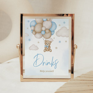 Blue Bear Balloon Baby Shower Drinks Poster