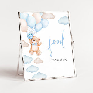 Blue Bear Balloon Baby Shower Food Poster