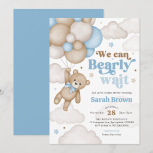 Blue Bear Balloon Baby Shower Invitation