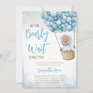 Blue Bear Balloon Baby Shower Invitation