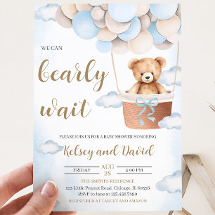Blue Bear Balloon Baby Shower Invitation