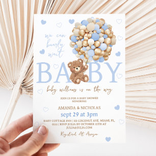 Blue Bear Balloon Baby Shower Invitation
