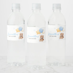 Blue Bear Balloon Baby Shower Water Bottle Label