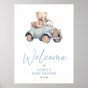 Blue Bear Balloon Baby Shower Welcome Poster