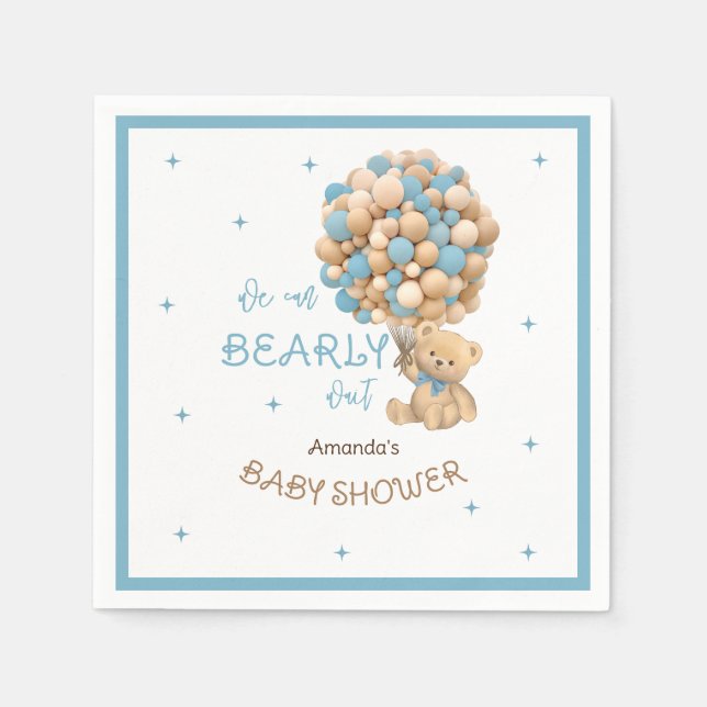 Blue Bear Balloons Baby Boy Shower Boho  Napkin (Front)