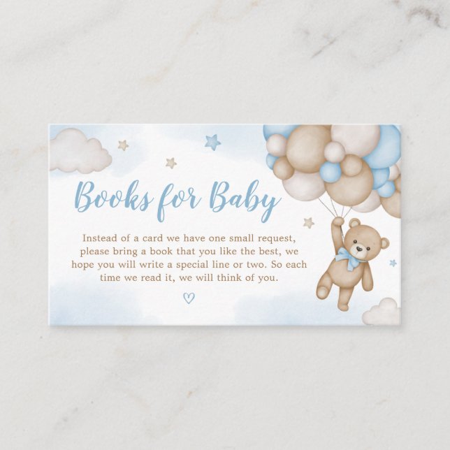 Blue Bear Balloons Baby Shower Books for Baby Enclosure Card (Front)