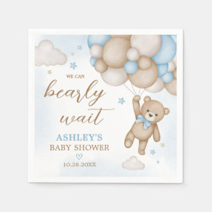 Blue Bear Balloons Baby Shower Napkin