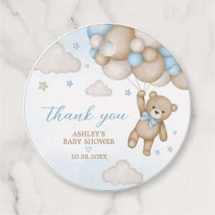 Blue Bear Balloons Baby Shower Round Favour Tags