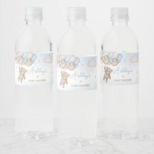 Blue Bear Balloons Baby Shower  Water Bottle Label