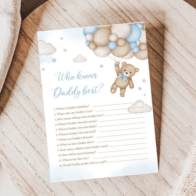 Blue Bear Balloons Baby Shower Who Knows Best Game (Blue Bear Baby Shower Who knows Daddy Best Game )