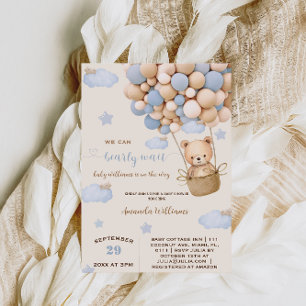 Blue Bear Balloons Bearly Wait Baby Boy Shower Invitation