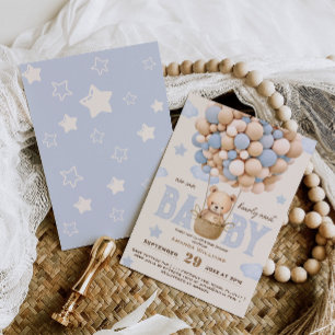 Blue Bear Balloons Bearly Wait Baby Shower Invitation