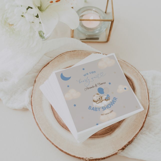 Blue Bear Balloons Boy Baby Shower Napkin (Creator Uploaded)