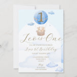 Blue Bear Balloons Kids 1st Birthday Invitation<br><div class="desc">Blue bear theme kids 1st birthday invitation design features adorable baby bears in a hot air balloon,  blue clouds background with white arch and gold calligraphy font. This adorable modern kids birthday party invite is the perfect choice for your child's first milestone.</div>