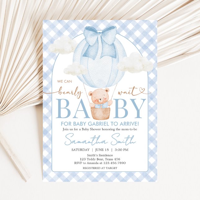 Blue Bear Bearly Wait Baby Shower Invitation (Bear Baby Shower Invitation)