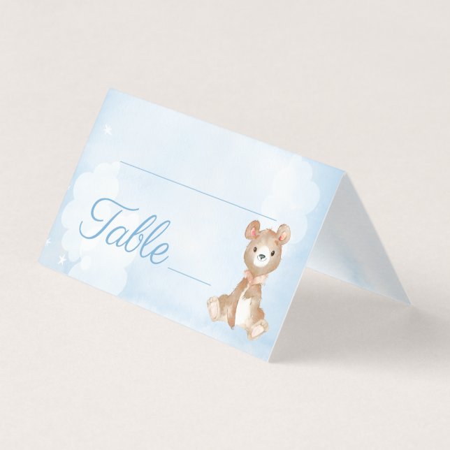 Blue Bear Boy's Baby Shower Birthday Table Number (Front)