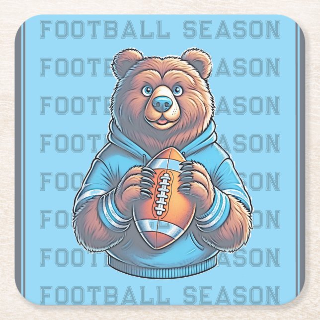 Blue Bear Custom Football Square Paper Coaster (Front)