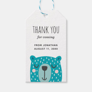 Blue bear. Cute animal kids birthday thank you Gift Tags