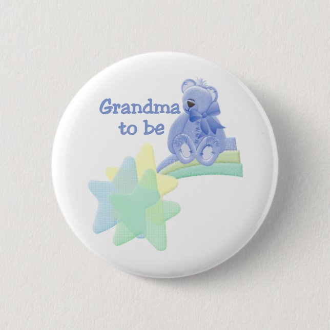 Blue Bear Grandma to Be 6 Cm Round Badge (Front)