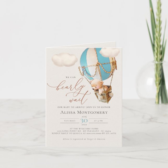 Blue Bear Hot-Air Balloon Invitation (Front)