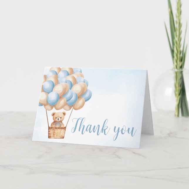 Blue Bear Hot Air Balloon  Thank You Card (Front)