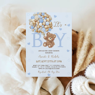 Blue Bear It's a Boy Baby Shower  Invitation