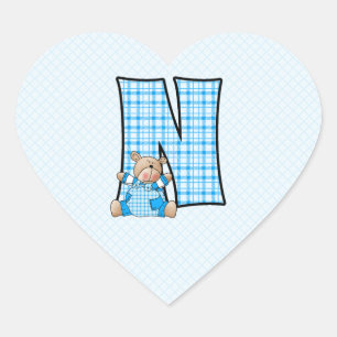 Blue Bear Monogram with a BIG Letter N Heart Sticker