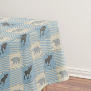 Blue Bear Moose Cabin Pattern Tablecloth