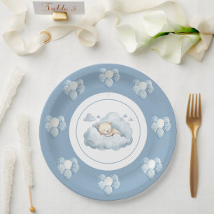 Blue Bear on a Cloud Balloons Paper Plate